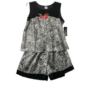 Premier Intimates Pajama Set Womens XL Animal Print Satin Black White 2 Pc Comfy